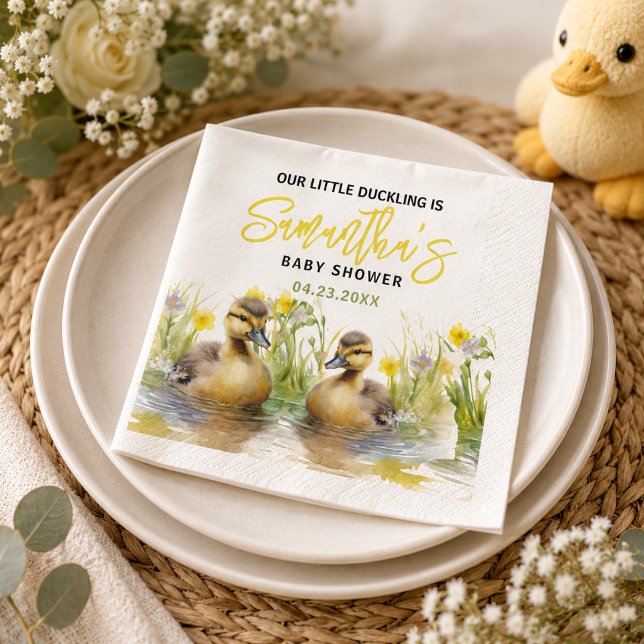 Söt akvarell Ankung Pojke Baby Shower Pappersservett (Cute Watercolor Duck Baby Boy Shower Napkins)