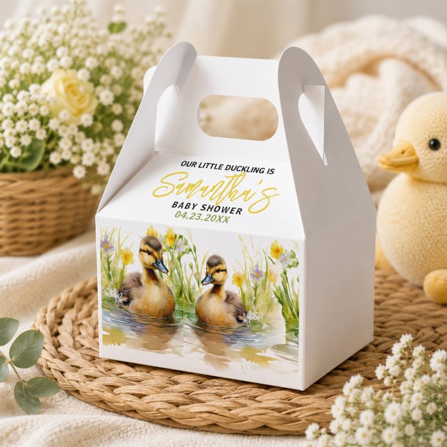 Söt akvarell Ankung Pojke Baby Shower Presentaskar (Cute Watercolor Duck Baby Boy Shower Favor Boxes)