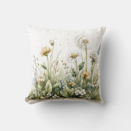 Söt akvarell av vilda blommor och gräs  kudde