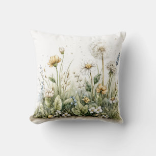 Söt akvarell av vilda blommor och gräs kudde