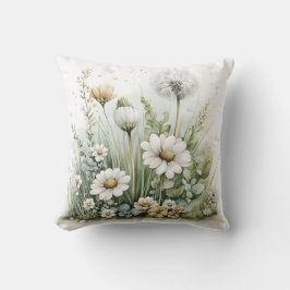 Söt akvarell av vilda blommor och gräs  kudde
