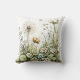Söt akvarell av vilda blommor och gräs  kudde