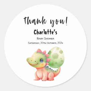 Söt akvarell baby dinosaurie baby shower runt klistermärke