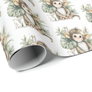 Söt akvarell baby djur alfabet apa presentpapper
