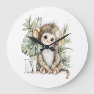 Söt akvarell baby djur alfabet apa stor klocka