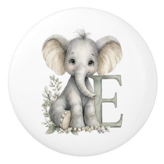 Söt akvarell baby djur alfabet Elefant Knopp