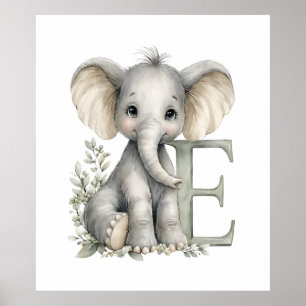 Söt akvarell baby djur alfabet Elefant Poster