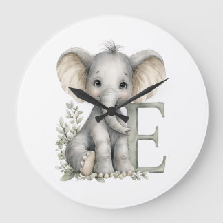 Söt akvarell baby djur alfabet Elefant Stor Klocka
