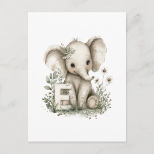 Söt akvarell Baby djur alfabet, Elefant Vykort