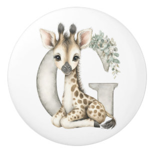 Söt akvarell Baby Djur Alfabet Giraff Knopp