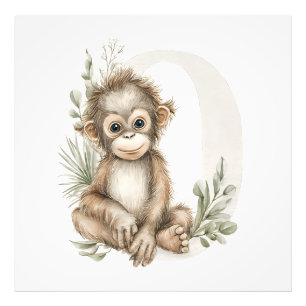 Söt akvarell baby djur alfabet Orangutang Fototryck