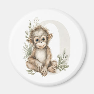 Söt akvarell baby djur alfabet Orangutang Magnet