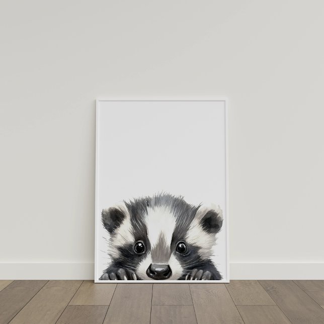 Söt akvarell barn grävling för barnkammardekor poster (Cute Watercolor Baby Badger Nursery Decor)