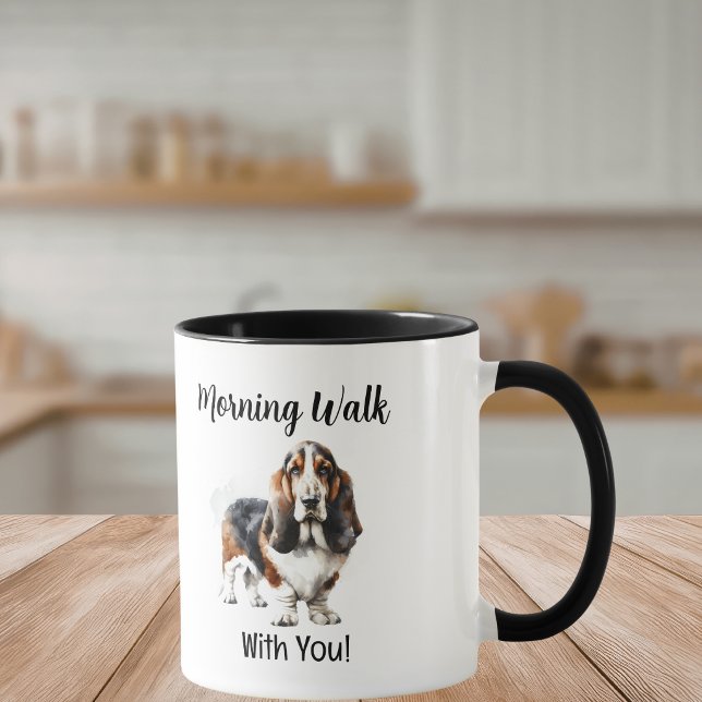 Söt akvarell Basset Brun Personlig Mugg (Personalize this Basset Hound watercolor with your own words.)