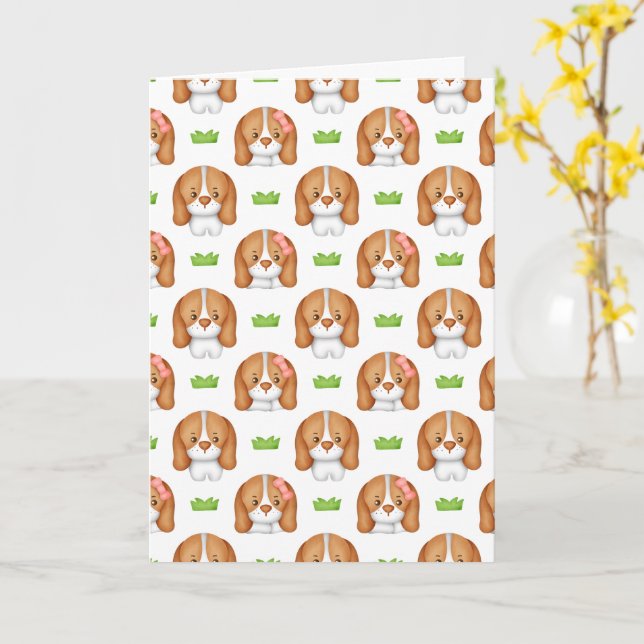 Söt akvarell Beagle hund  Kort (Gul blomma)