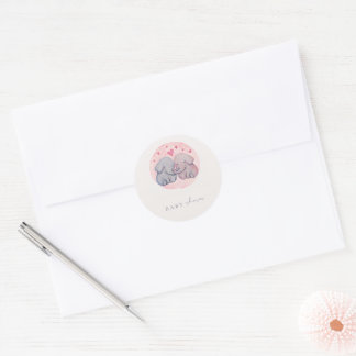 Söt akvarell Bebis Elefant Baby Shower Runt Klistermärke