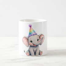 Söt akvarell Bebis Elefant Födelsedagsfest Hatt A