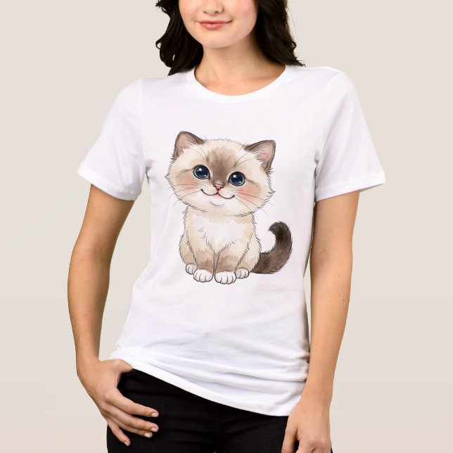 Söt akvarell Birman kattunge T Shirt (Framsida)