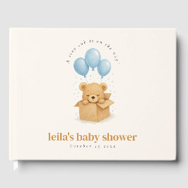 Söt akvarell blå ballong björn baby shower gästböcker