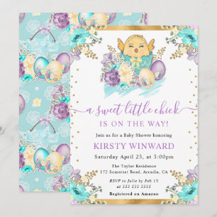 Söt akvarell blommande påsk kyckling baby shower inbjudningar