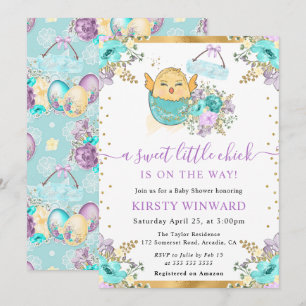 Söt akvarell blommande påskkyckling baby shower inbjudningar