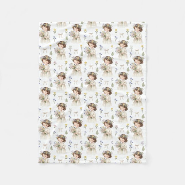 Söt akvarell blomsterflicka mönster baby fleece fi (Framsidan)
