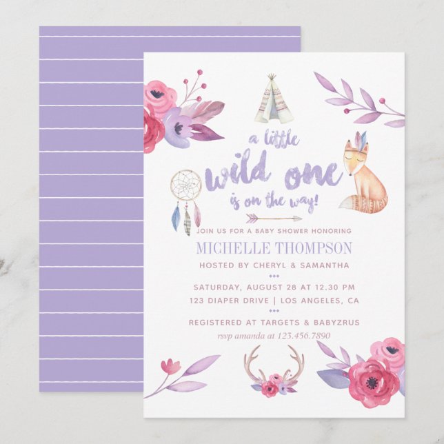 Söt akvarell Boho tribal baby shower inbjudan (Fram/baksida)