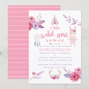 Söt akvarell Boho tribal flicka baby shower Inbjudningar
