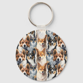 Söt akvarell Corgi Hund Mönster Nyckelring