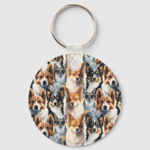 Söt akvarell Corgi Hund Mönster Nyckelring