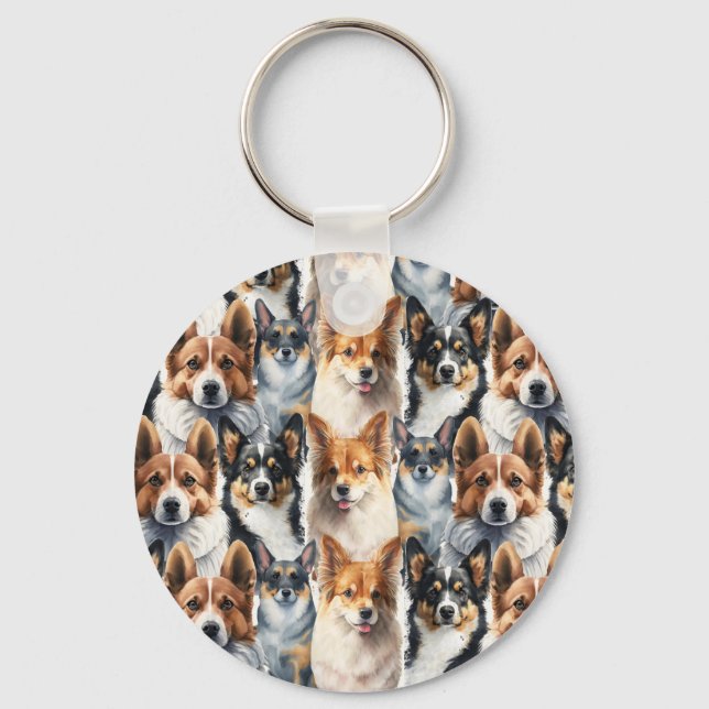 Söt akvarell Corgi Hund Mönster Nyckelring (Framsida)