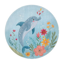 Söt akvarell delfin & vildblomsterträdgård