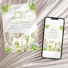 Söt akvarell Dinosaurie Baby Shower Inbjudningar