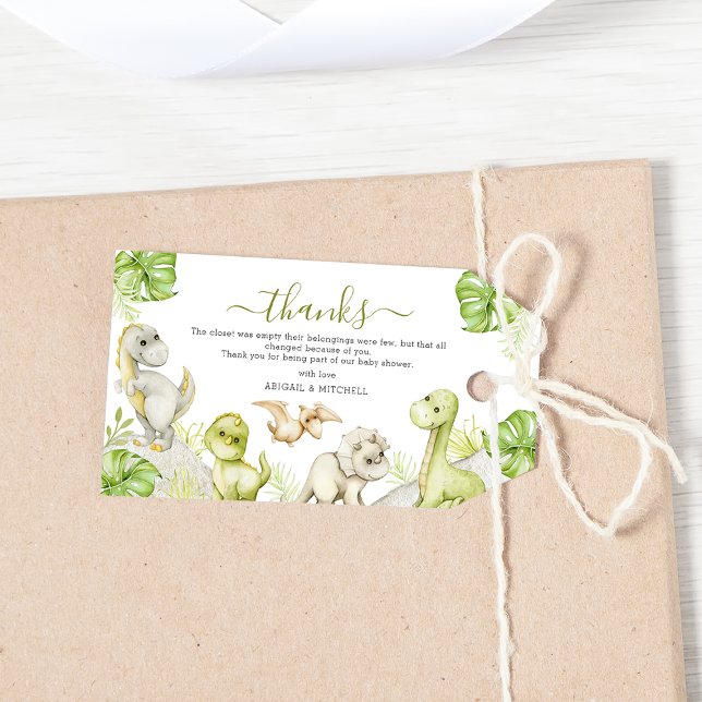 Söt akvarell-dinosaurie baby shower presentetikett (Skapare uppladdad)
