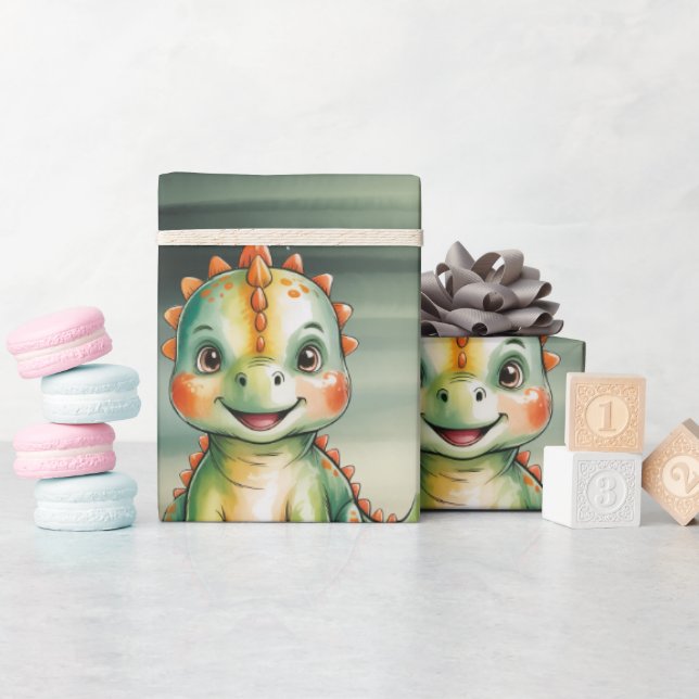 Söt akvarell Dinosaurie Babyfest Presentpapper (Baby Shower)