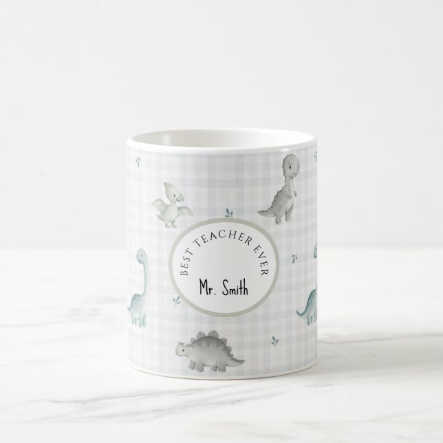Söt akvarell dinosaurie manlig lärare kaffemugg (Center)