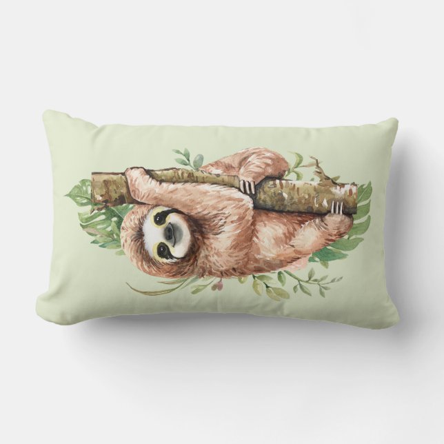 Söt akvarell dovhjort & tropiska blad lumbarkudde (Framsida)