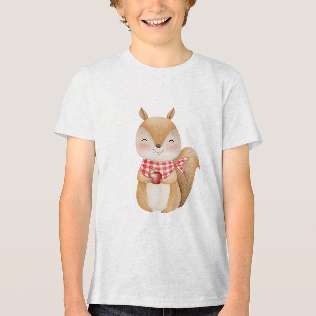 Söt akvarell-ekorre som håller äpple-illustration t shirt (Framsida)