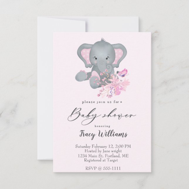 Söt akvarell Elefant baby shower inbjudan (Framsida)