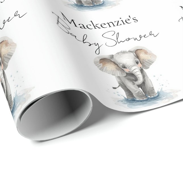 Söt akvarell Elefant Baby Shower Presentpapper (Rullad Hörn)