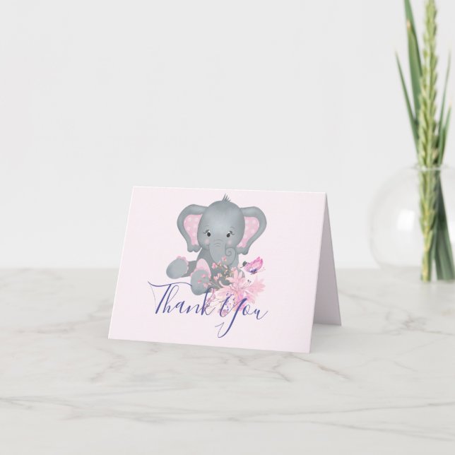 Söt akvarell Elefant baby shower Tack-kort Tack Kort (Framsida)