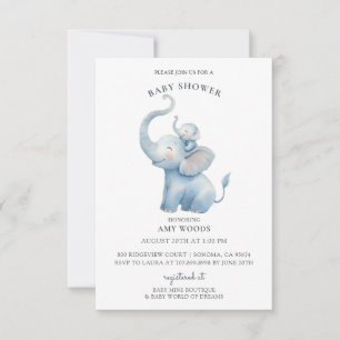 Söt akvarell Elefant Bebis Shower Inbjudningar