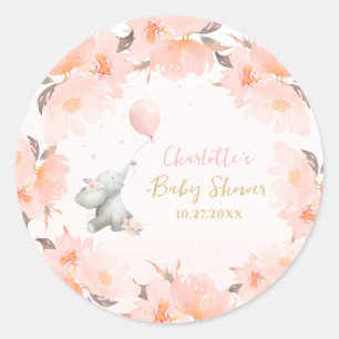 Söt akvarell elefant blomster flicka baby shower runt klistermärke
