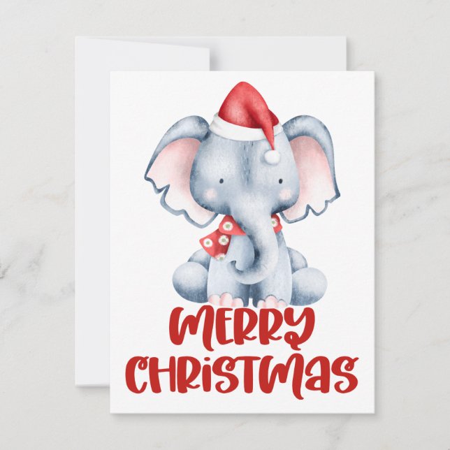 Söt akvarell Elefant Julkort (Framsida)
