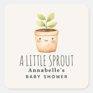 Söt akvarell En liten grodd Baby shower Fyrkantigt Klistermärke
