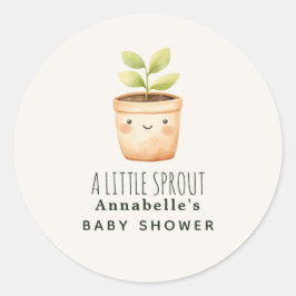 Söt akvarell En liten grodd Baby shower Runt Klistermärke