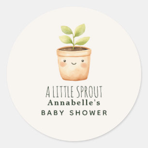Söt akvarell En liten grodd Baby shower Runt Klistermärke