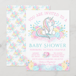 Söt akvarell Enhörning Baby Shower Inbjudningar