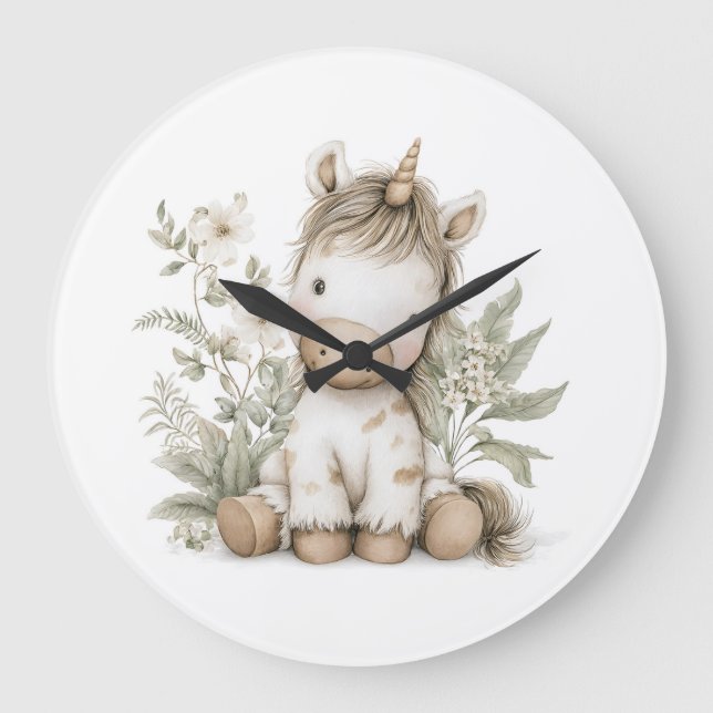 Söt akvarell Enhörning saga bok illustration Stor Klocka (Framsida)