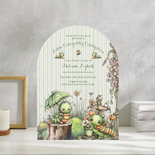 Söt akvarell fjärilslarv trädgård baby shower  inbjudningar